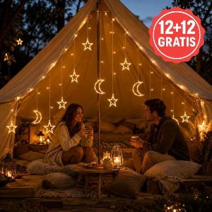 Välistingimustes kasutatav tähtede ja kuuga valguskett - 3 m, soe valge | STARRYSKY 12+12 TASUTA